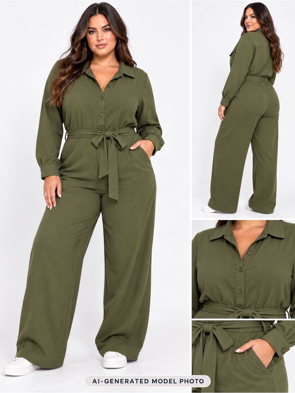 boohoo Women’s Olive Button-Front Jumpsuit